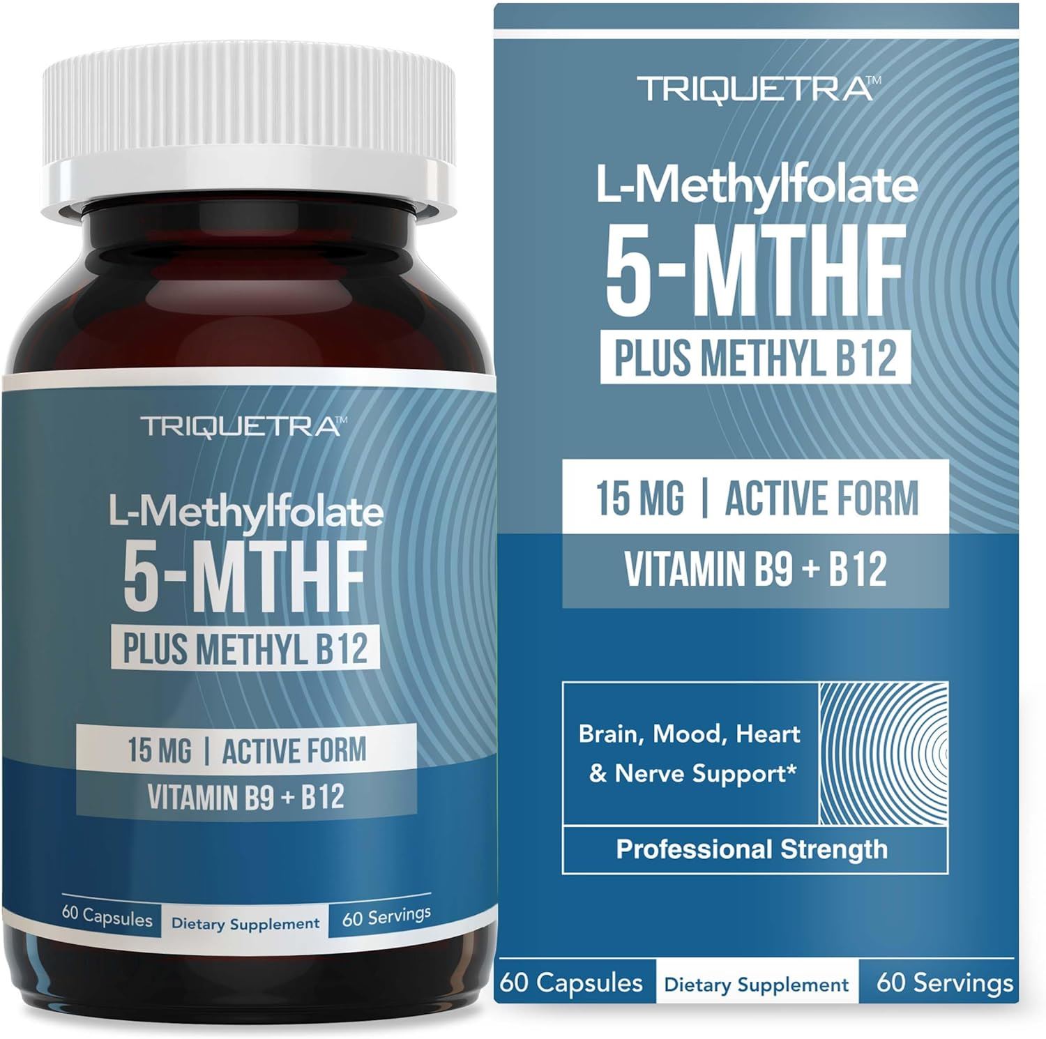 .L-Metilfolato 5-MTHF + Metil B12 Triquetra | Vitamina B9 + B12 Forma Activa | 60 Cápsulas